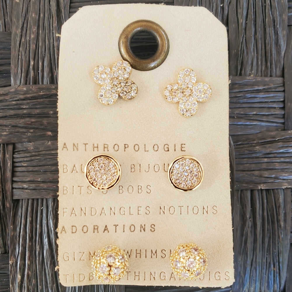Anthro Set of 3 Stud Earrings